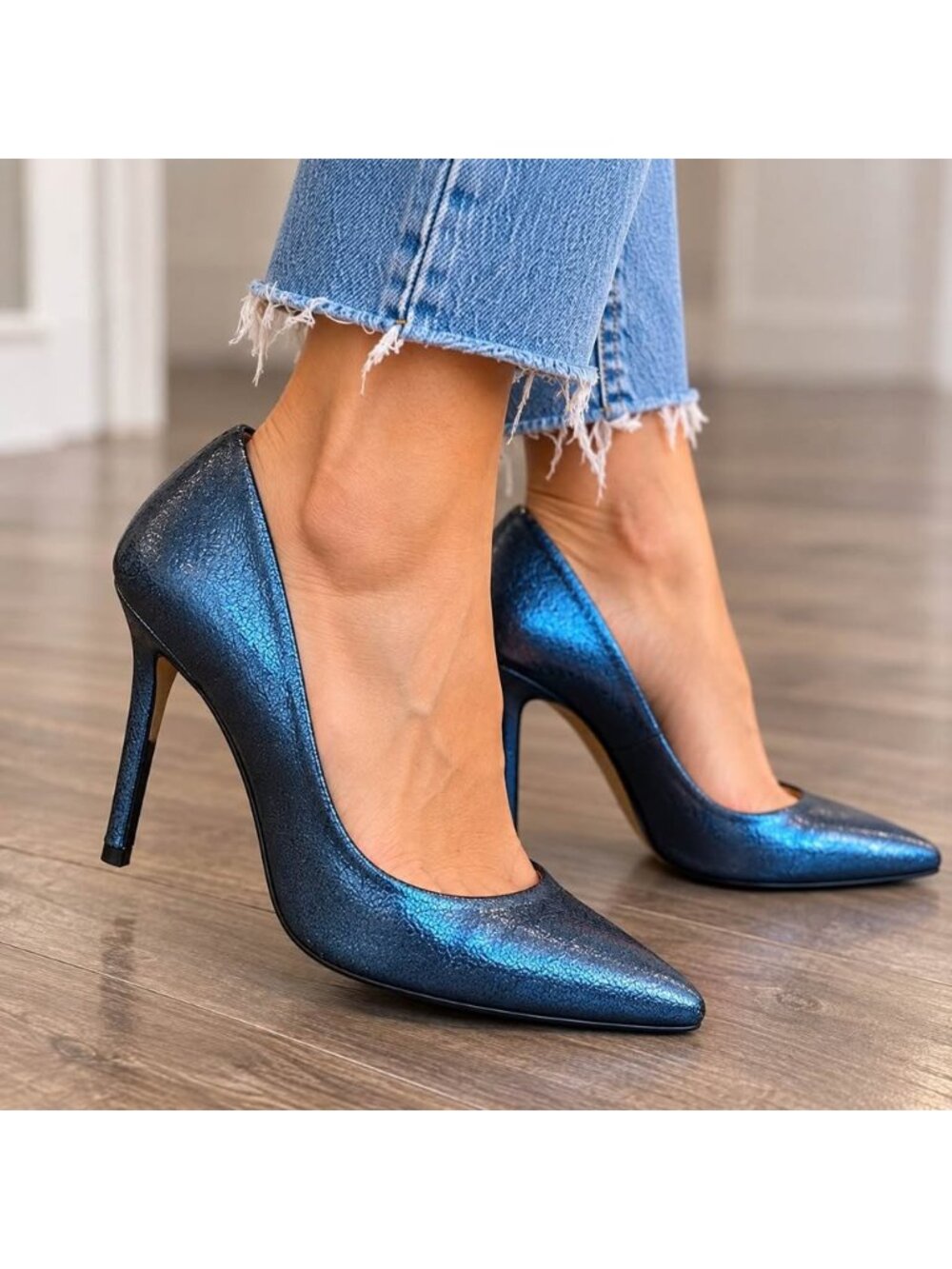 Zara Woman Metallic Blue Pointed Toe Stiletto Pumps Size 37